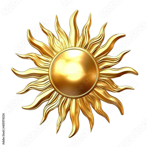 Gold sun luxury logo icon. Abstract golden sunburst isolated on transparent background. Gold ornament. Generative AI