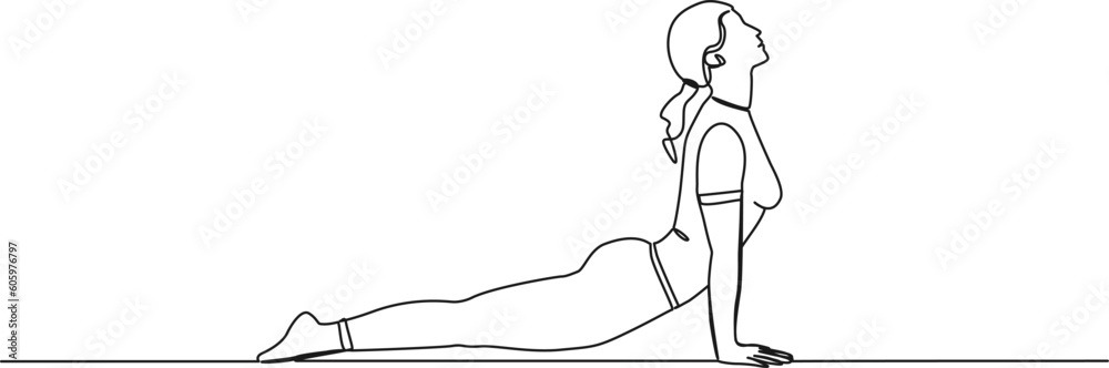 continuous single line drawing of woman in yoga pose, line art vector illustration continuous single line drawing of woman in yoga pose, line art vector illustration