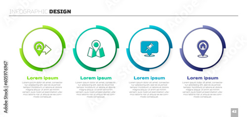 Set Location with house, Folded map location marker, Push pin and . Business infographic template. Vector