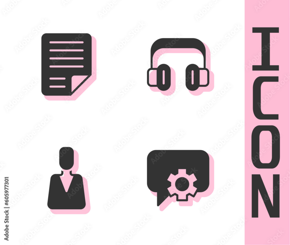 Set Telephone 24 hours support, File document, Employee and Headphones icon. Vector Set Telephone 24 hours support, File document, Employee and Headphones icon. Vector