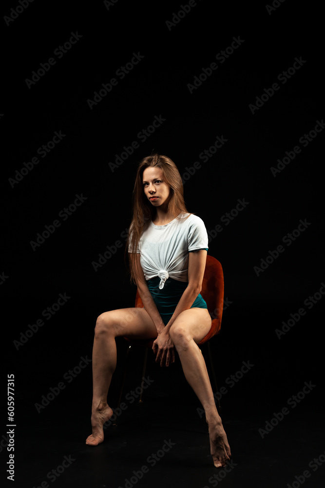 fitness and yoga girl on a black background