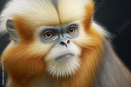 Close up of golden snub nosed monkey, hyperrealism, photorealism, photorealistic © abstract Art