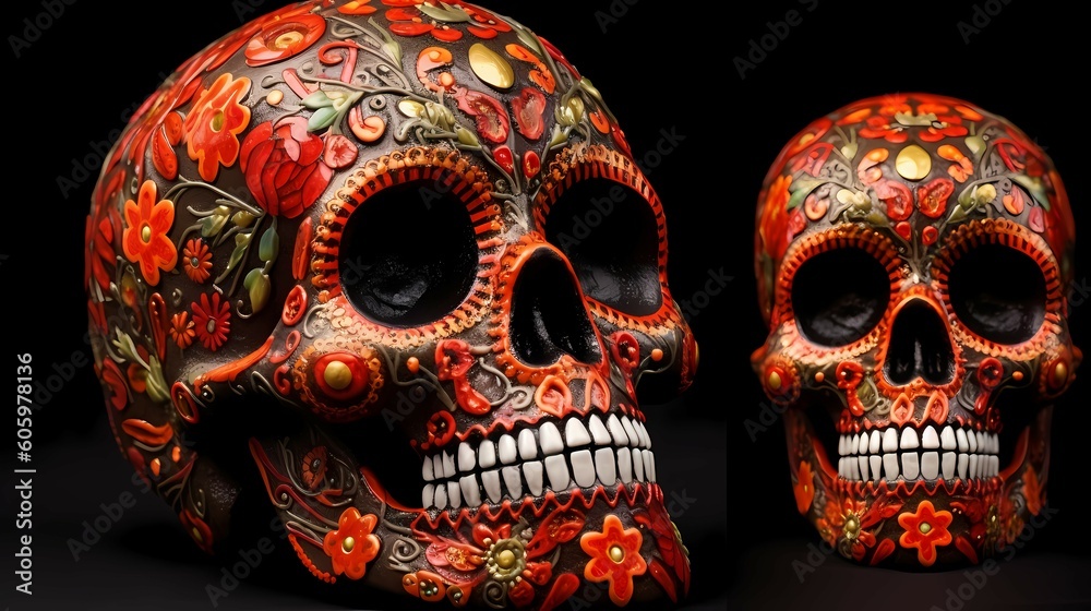 Day Of The Dead Skull illustration. Generative AI