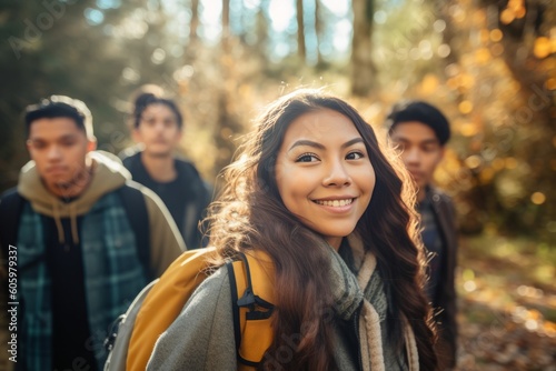 Female student going for class in high school. Generative AI