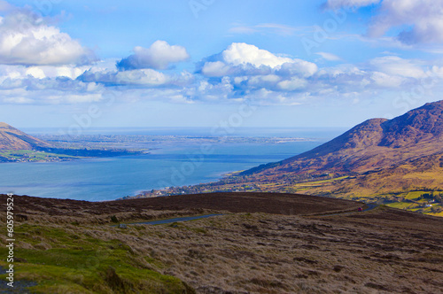 Carlingford lough from high mountains around cooley, the place Joe Biden's great grand father left behind. photo