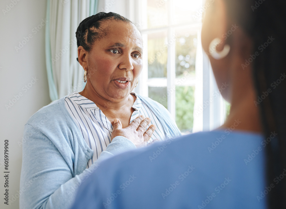 © Siphosethu F/peopleimages.com - Senior healthcare, trust and a black woman with a doctor for medicine communication and medical problem. Support, consulting and an elderly patient talking to a nurse at a nursing home about health