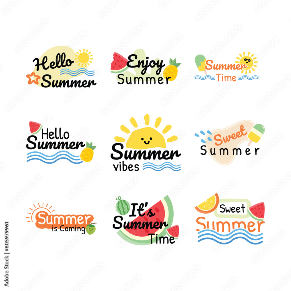 Set of summer label vector