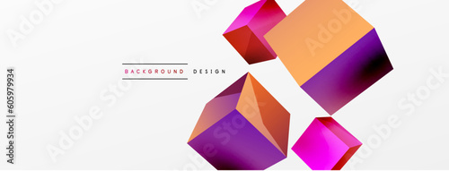 3d cubes vector abstract background. Composition of 3d square shaped basic geometric elements. Trendy techno business template for wallpaper, banner, background or landing