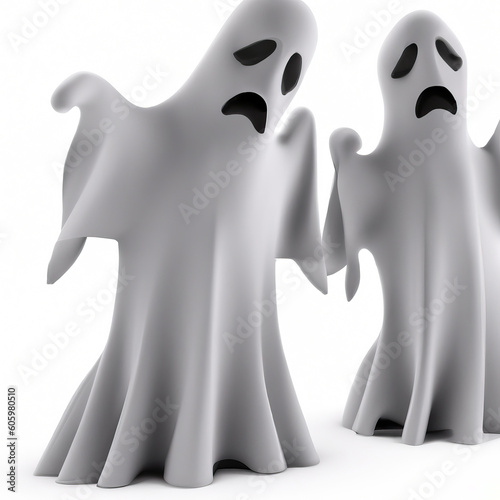White howling ghosts isolated on white generative ai illustration photo
