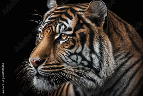 Tiger with a black background  hyperrealism  photorealism  photorealistic
