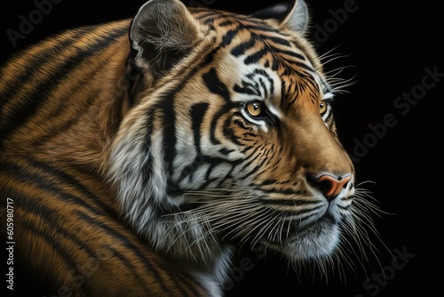 Tiger with a black background, hyperrealism, photorealism, photorealistic © abstract Art