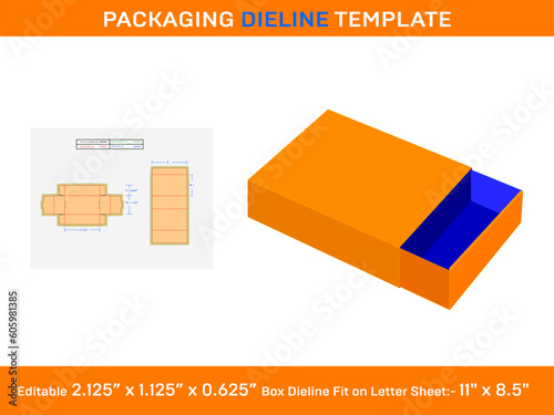 Paper match box, Dieline Template, 2.125 x 1.125 x 0.625 inch