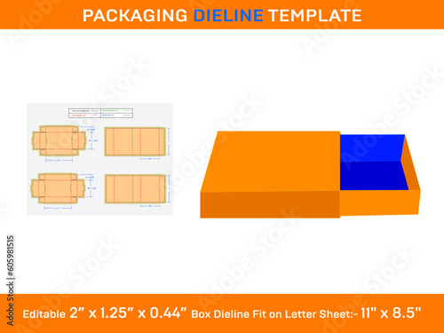  Large match box, Dieline Template, 2 x 1.25 x 0.44 inch
