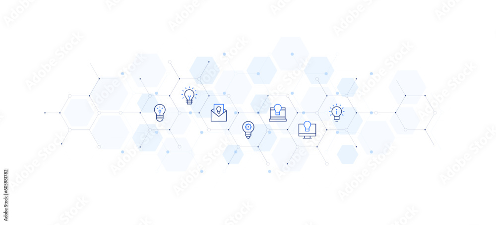Idea banner vector illustration. Style of icon between. Containing brain, idea, light bulb, innovation, rule, learning.