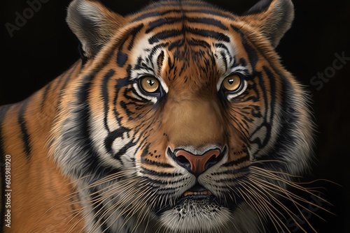 Head of sumateran tiger on isolated background  hyperrealism  photorealism  photorealistic