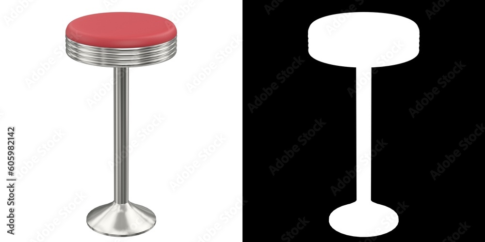3D rendering illustration of a floor mounted fixed diner stool