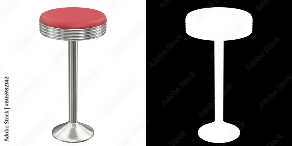 3D rendering illustration of a floor mounted fixed diner stool 3D rendering illustration of a floor mounted fixed diner stool
