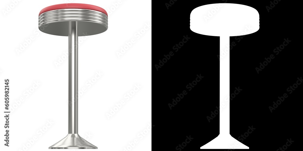 3D rendering illustration of a floor mounted fixed diner stool