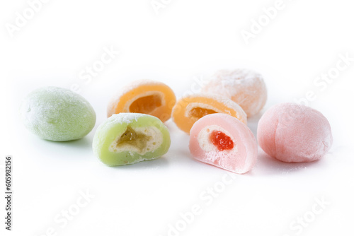 Japanese colorful mochi isolated on white background photo