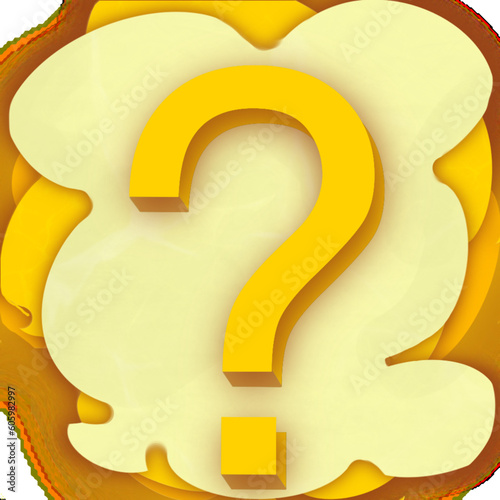 ? - question mark 3d in post-it - yellow color -  website, email, presentation, advertisement, image, poster, placard, banner, postcard, ticket, logo, engraving, slide, tag - t-short, printable	?, pu