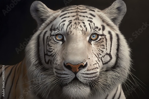 White bengal tiger closeup head  closeup head of white bengal tiger  hyperrealism  photorealism  photorealistic