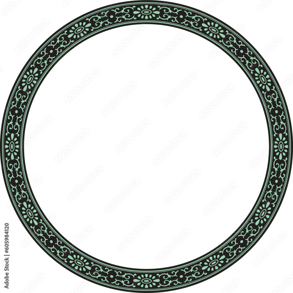 Vector green with black frame, border, Chinese ornament. Patterned circle, ring of the peoples of East Asia, Korea, Malaysia, Japan, Singapore, Thailand.. Vector green with black frame, border, Chinese ornament. Patterned circle, ring of the peoples of East Asia, Korea, Malaysia, Japan, Singapore, Thailand..