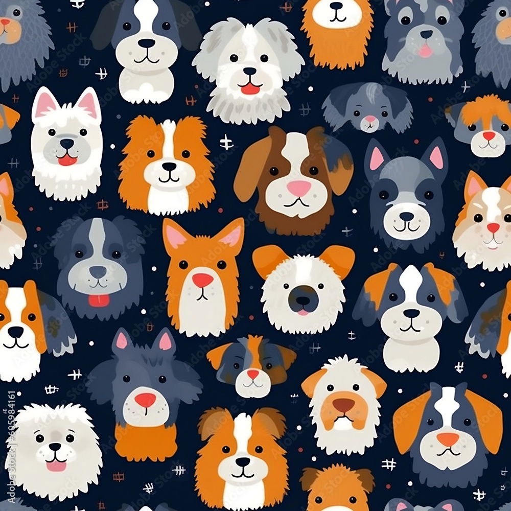 Obraz premium Seamless tileable pattern with cute cartoon dog faces wallpaper