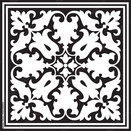Vector square monochrome black ornament of ancient Rome. Roman classical European pattern, tile..