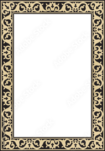 Vector golden and black square turkish ornament. Endless ottoman national border, frame..