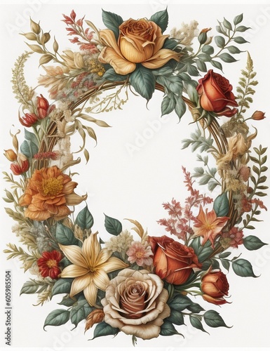 Decorative flowers present invitation frame. Generative AI technology