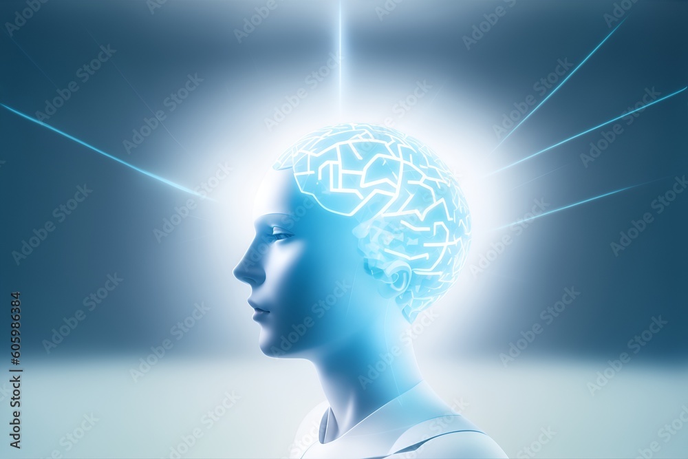 Obraz premium Artificial intelligence. AI. Digital human face AI. Human face made from Data. Digital Energy. Generative AI