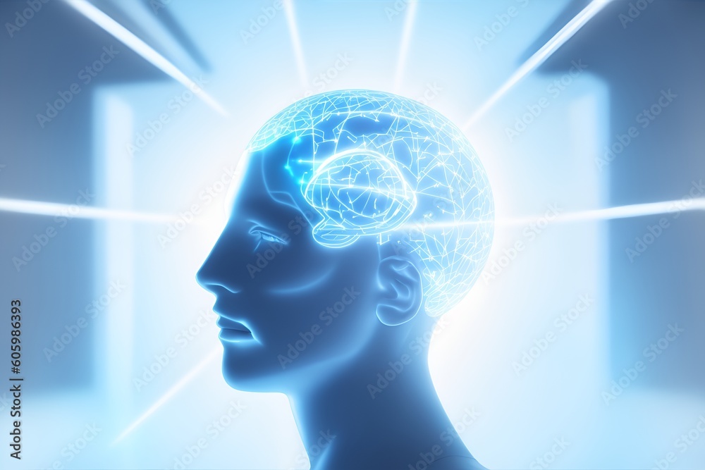 Obraz premium Artificial intelligence. AI. Digital human face AI. Human face made from Data. Digital Energy. Generative AI