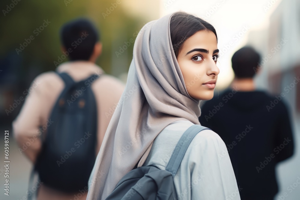 Female student going for class in high school. Generative AI Female student going for class in high school. Generative AI