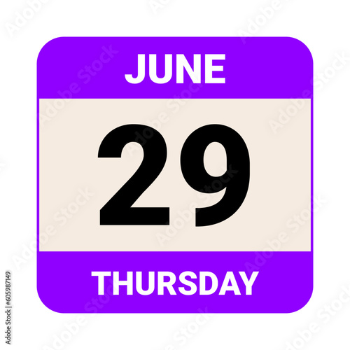 29 June, Thursday. Date template. Useful design for calendar or event promotion. Vector illustration EPS 10 File.