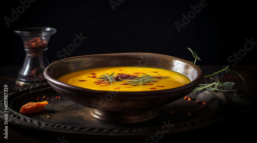 dish of warm and comforting saffron soup Generative AI
