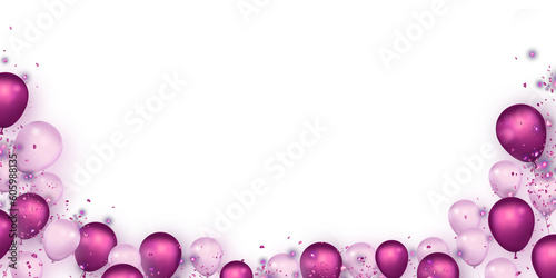 Balloon decoration in bottom side isolated on transparent background in the concept of happy birthday celebration 