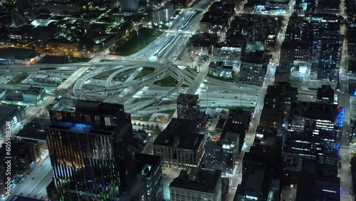 Aerial view of Chicago  with the  circle Interchange. The Jane Byrne Interchange at night photo