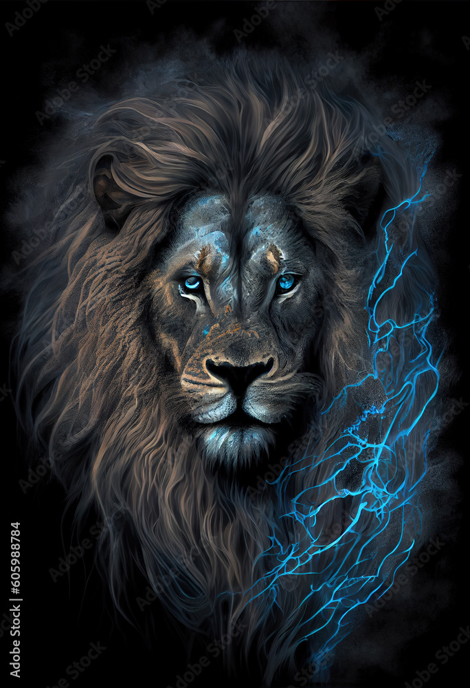 Poster Electric lion head. AI render Poster Electric lion head. AI render