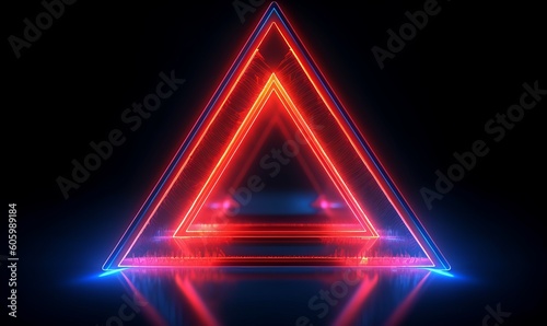 Cool multiple geometric triangular frames in a neon laser light background