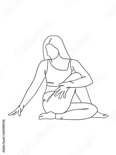 Continuous one line drawing of yoga woman poses. Vector illustration.