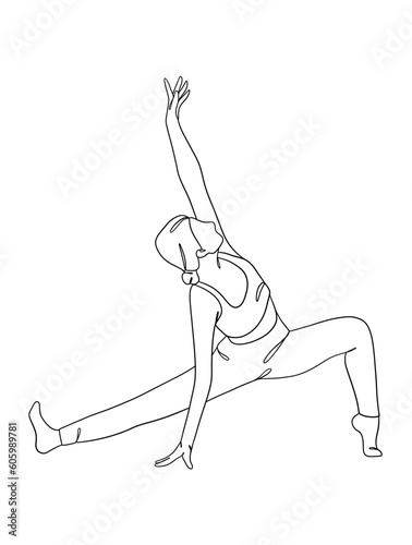 Continuous one line drawing of yoga woman poses. Vector illustration.