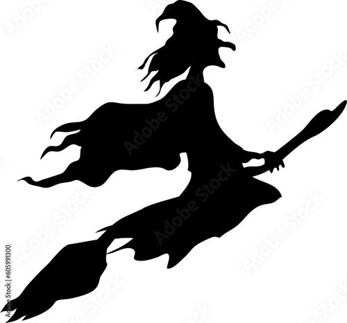 witch flying bloom halloween decoration black silhouette element horror