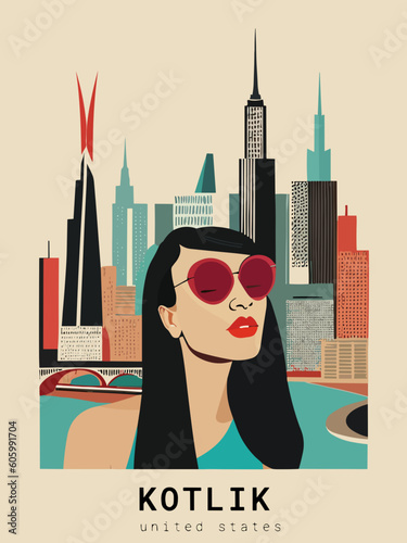 Obraz na płótnie Kotlik: Beautiful vintage-styled poster of with a woman and the name Kotlik in U