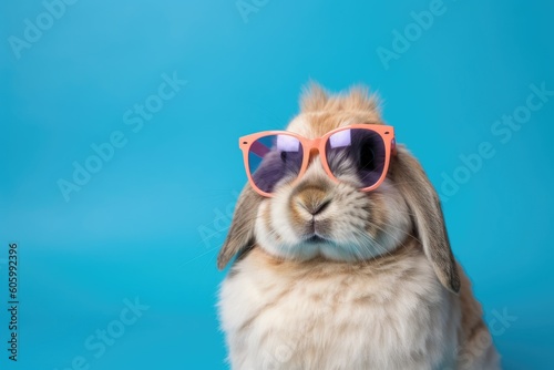 Rabbit with sunglasses on colorful pastel background