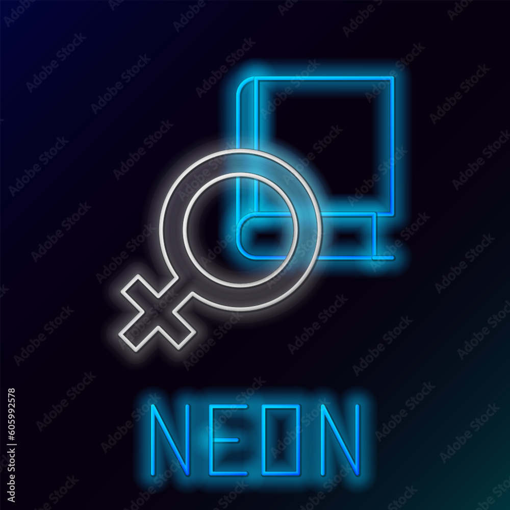 Glowing neon line Book about women icon isolated on black background. 8 March. International Happy Women Day. Colorful outline concept. Vector Glowing neon line Book about women icon isolated on black background. 8 March. International Happy Women Day. Colorful outline concept. Vector