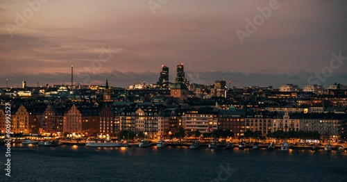Beautiful shot of the cityscape in Stockholm, Sweden at sunset