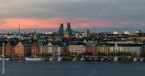 Beautiful shot of the cityscape in Stockholm, Sweden at sunset