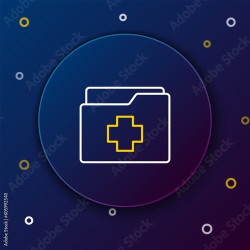 Line Medical clipboard with clinical record icon isolated on blue background. Prescription, medical check marks report. Colorful outline concept. Vector