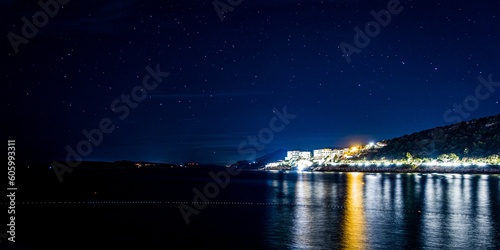 Beautiful view of a starry night in Lapad, Dubrovnik, Croatia