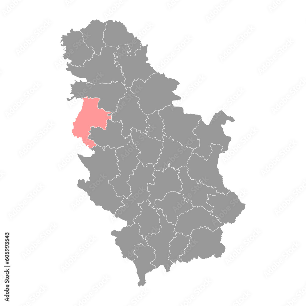Macva district map, administrative district of Serbia. Vector illustration.